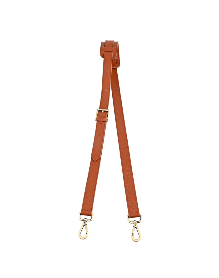 Thin brown leather camera bag strap